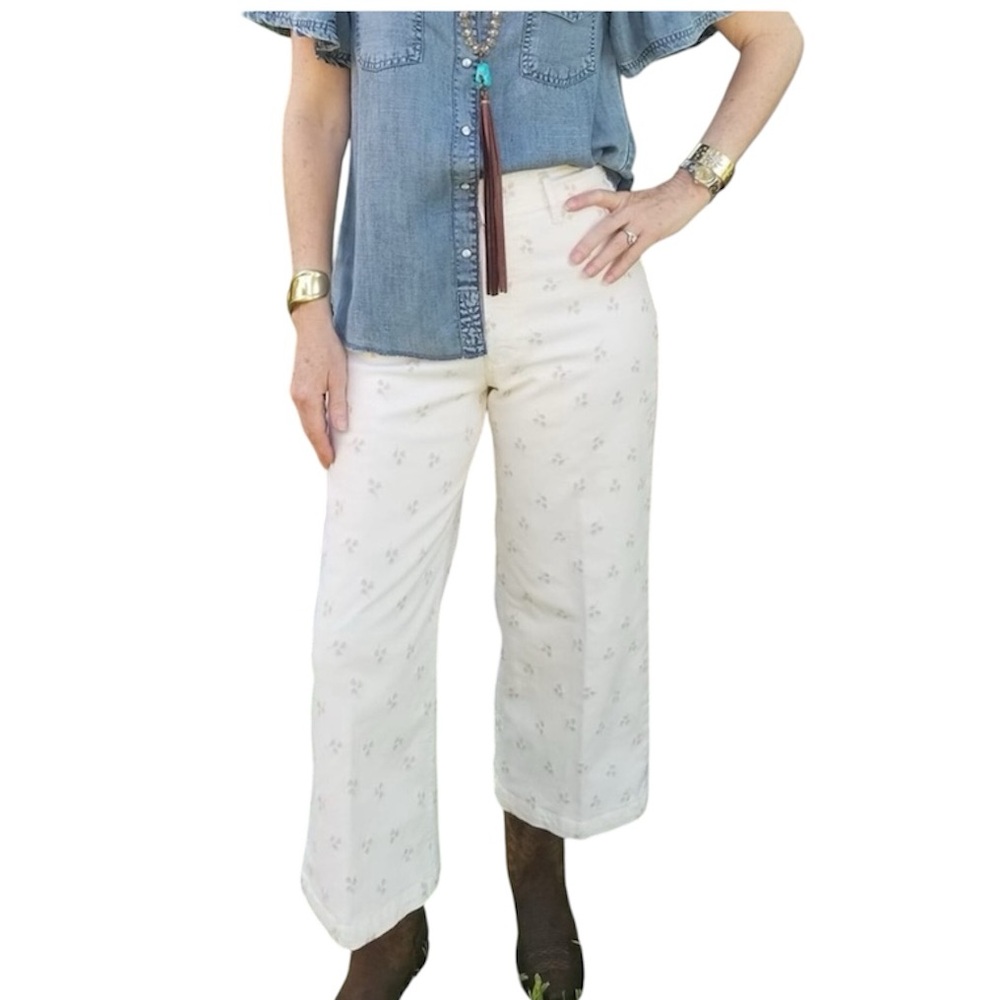 Dear John Wide Leg Ultra High Rise Cream Floral Embroidered Audrey Ankle Pants